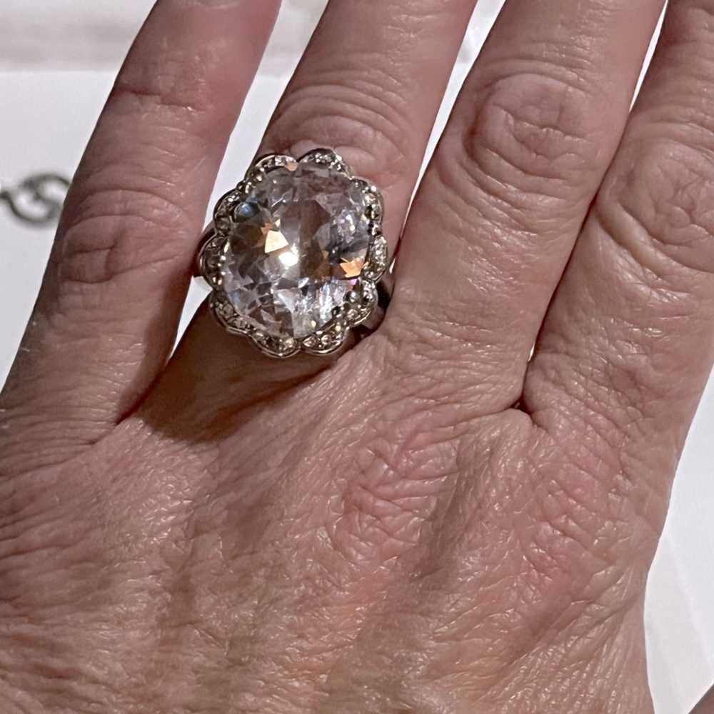 Size 6 Chunky and Heavy Silver and Rhinestone Cocktail Ring Worn Once